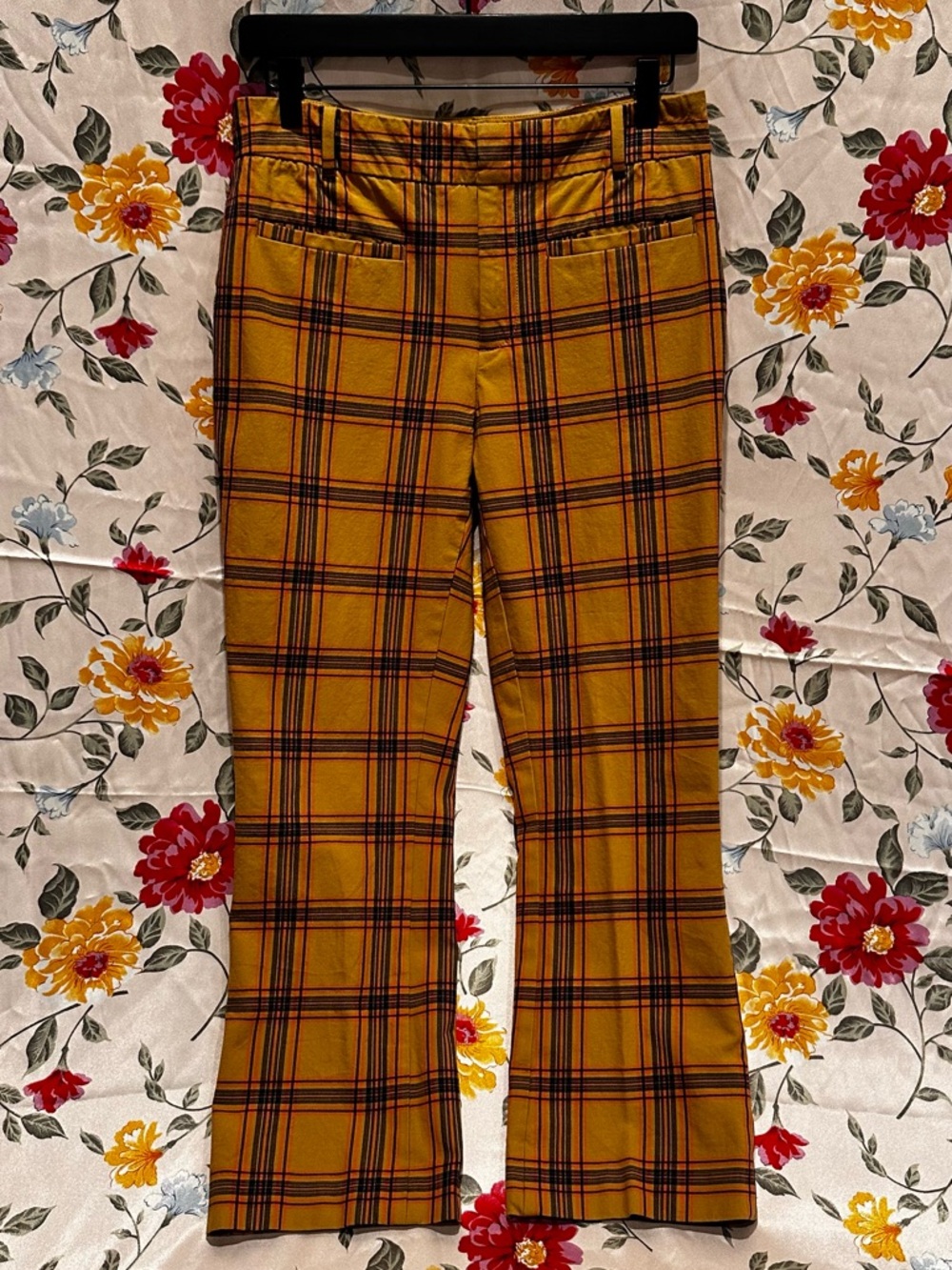 ANTHROPOLOGIE MUSTARD YELLOW PLAID TROUSERS WOMENS SIZE US 4